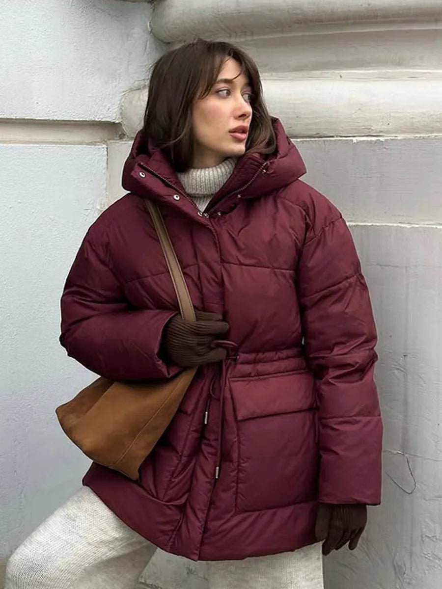 SOERA Lorna Drawstring Hooded Puffer Coat - Coats & Jackets - 1005009920303160-;hB1761217546452825585 Burgundy S