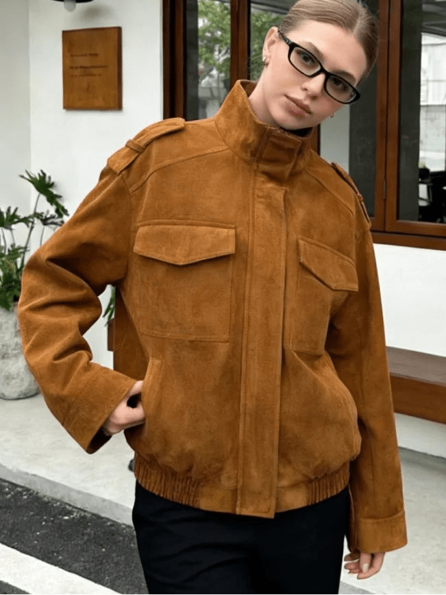SOERA Marianne High Neck Suede Pocket Jacket - Coats & Jackets - 1005008551331900-;yQ1775552729666534774 Dark Gray XS