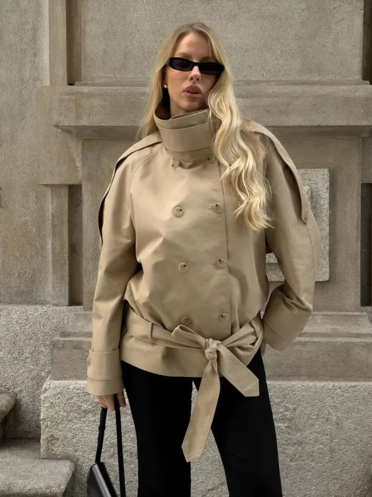 SOERA Melanie Stand Up Collar Short Trench Coat - Coats & Jackets - 1005011887803088-;fG1775503354802078074 XS