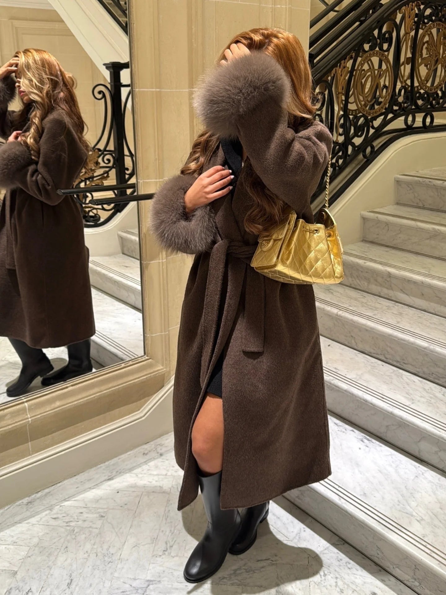 SOERA Wool Wrap Coat with Fox Fur Cuff - Coats & Jackets - 3256809512722732-;qf1766845283309419072 Short Burgundy L