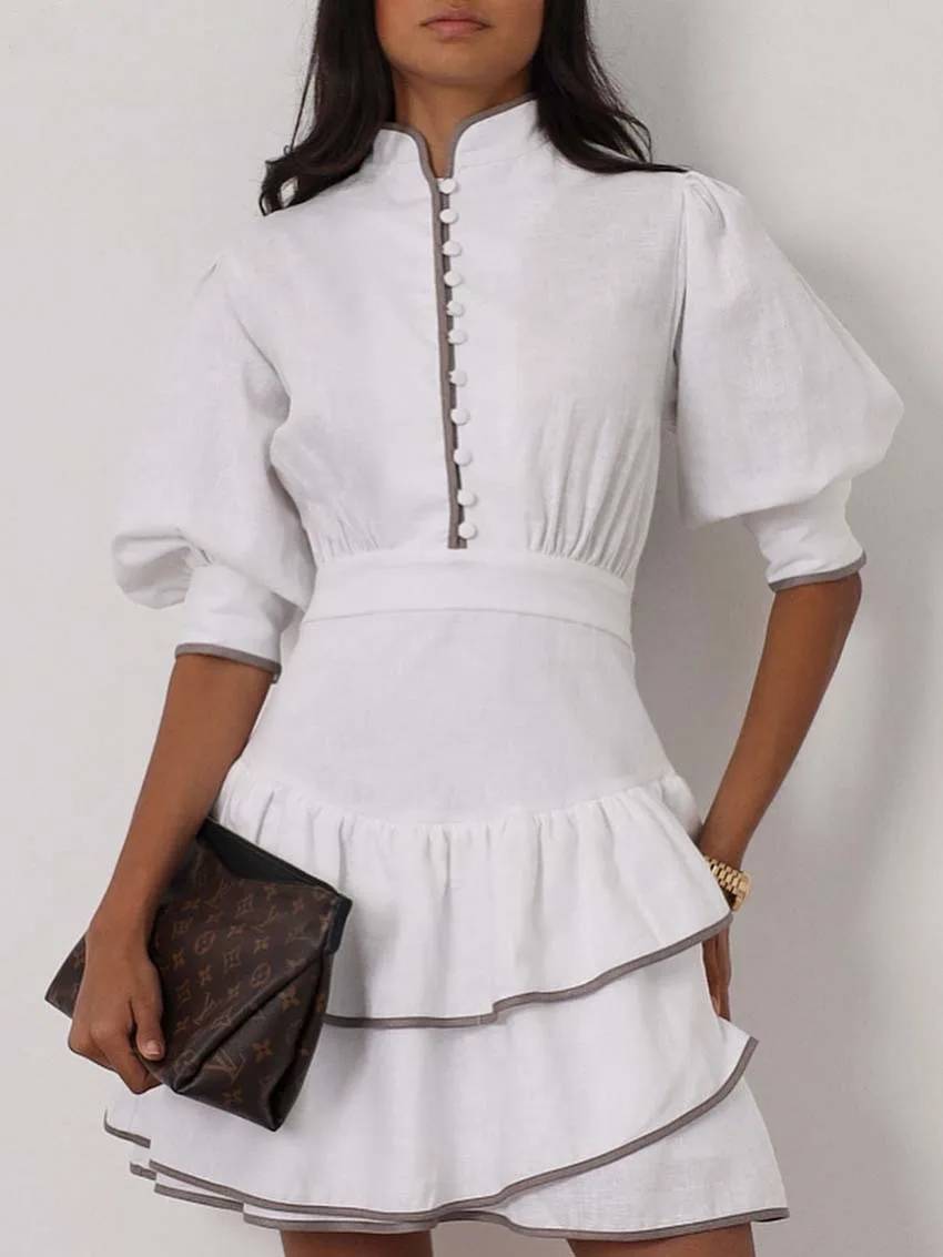 SOERA Sara Patchwork Turtleneck Mini Dress - Dress - SOERA-228227-WHI-M-25571 White M