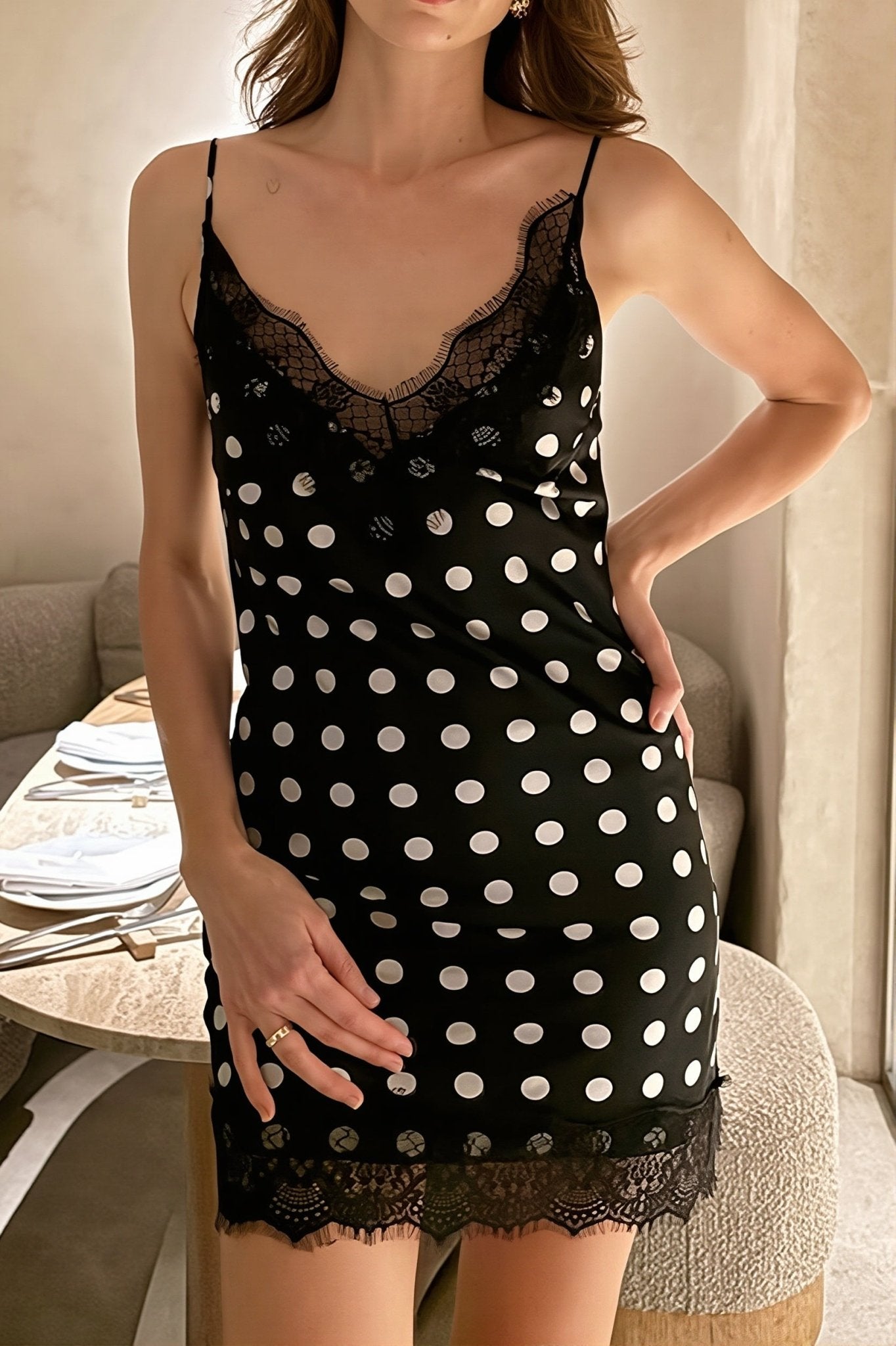 SOERA Gloria Polka Dot Lace Cami Dress - Dress - SOERA-218883-POL-S-98755 Polka Dot S