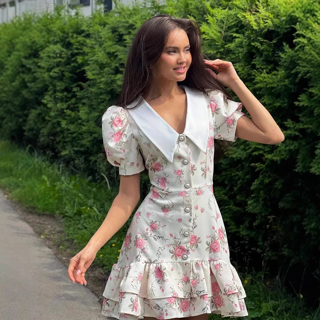 SOERA Andromeda Floral Puff Sleeve Mini Dress - Dress -  White M