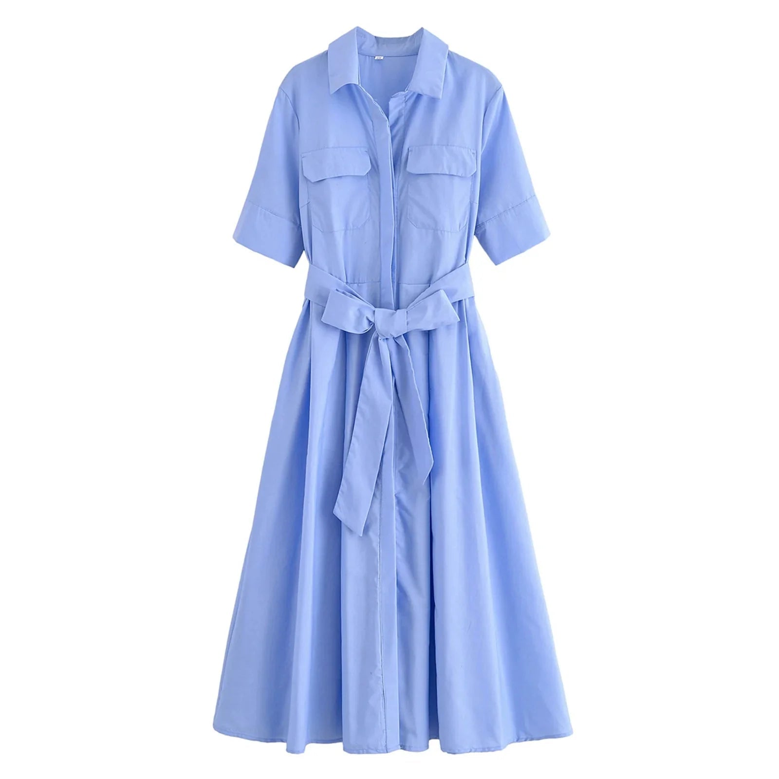 SOERA Beatrice Belted Shirt Midi Dress - Dress -  Blue XS