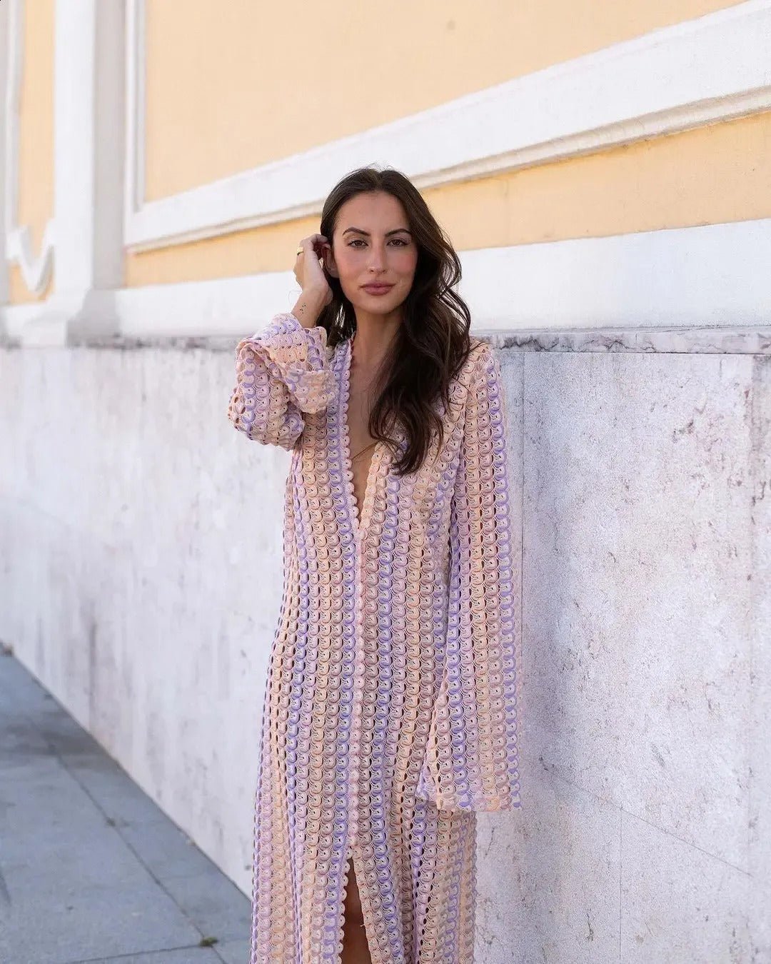 SOERA Beatrice Crochet Stripe Maxi Dress - Dress - SOERA-367811-S-PINK-20259 Lilac S