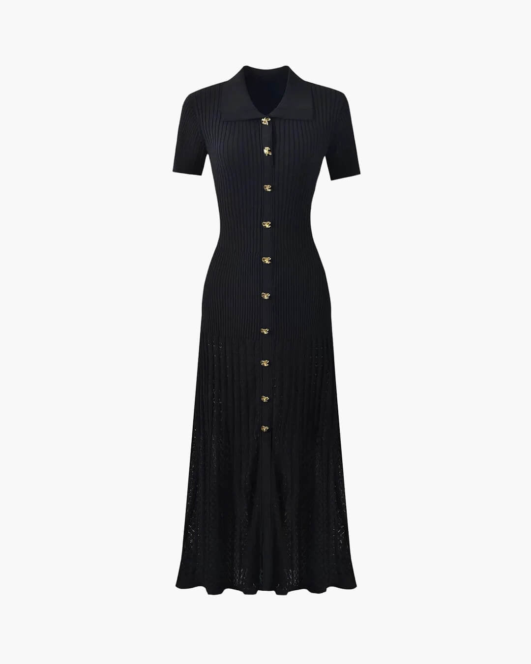 SOERA Beatrice Turn - Down Collar Knit Maxi Dress - Dress -  Black