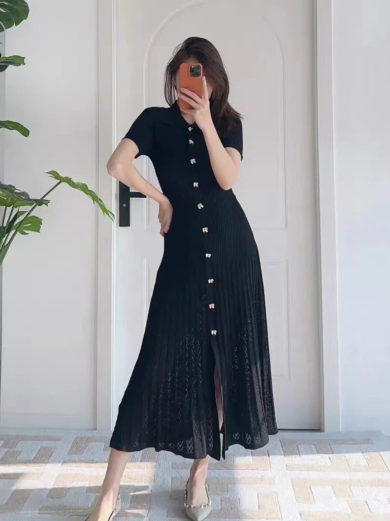 SOERA Beatrice Turn - Down Collar Knit Maxi Dress - Dress -  Black