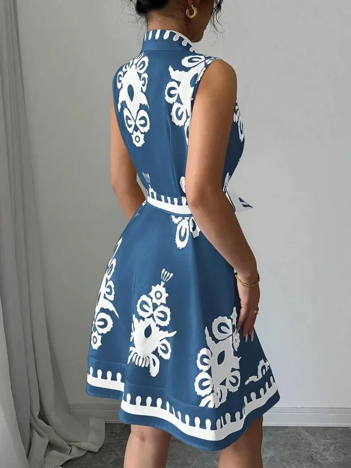 SOERA Bianca Butterfly Print Tie - Waist Midi Dress - Dress -  Blue S