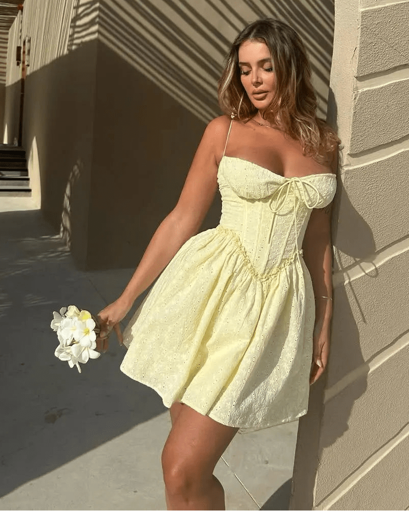 SOERA Bianca Embroidered Hollow - Out Mini Dress - Dress -  Yellow S