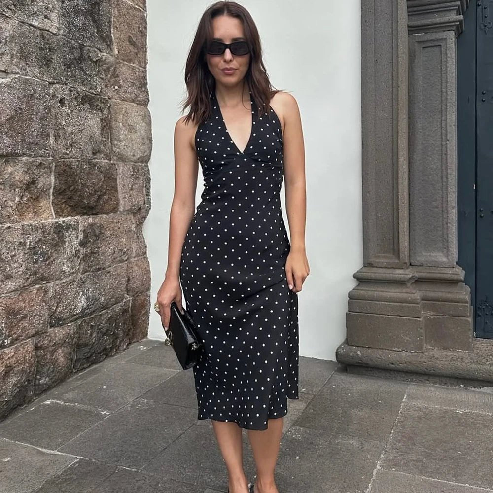 SOERA Bianca Polka Dot Halter Maxi Dress - Dress -  Black XS