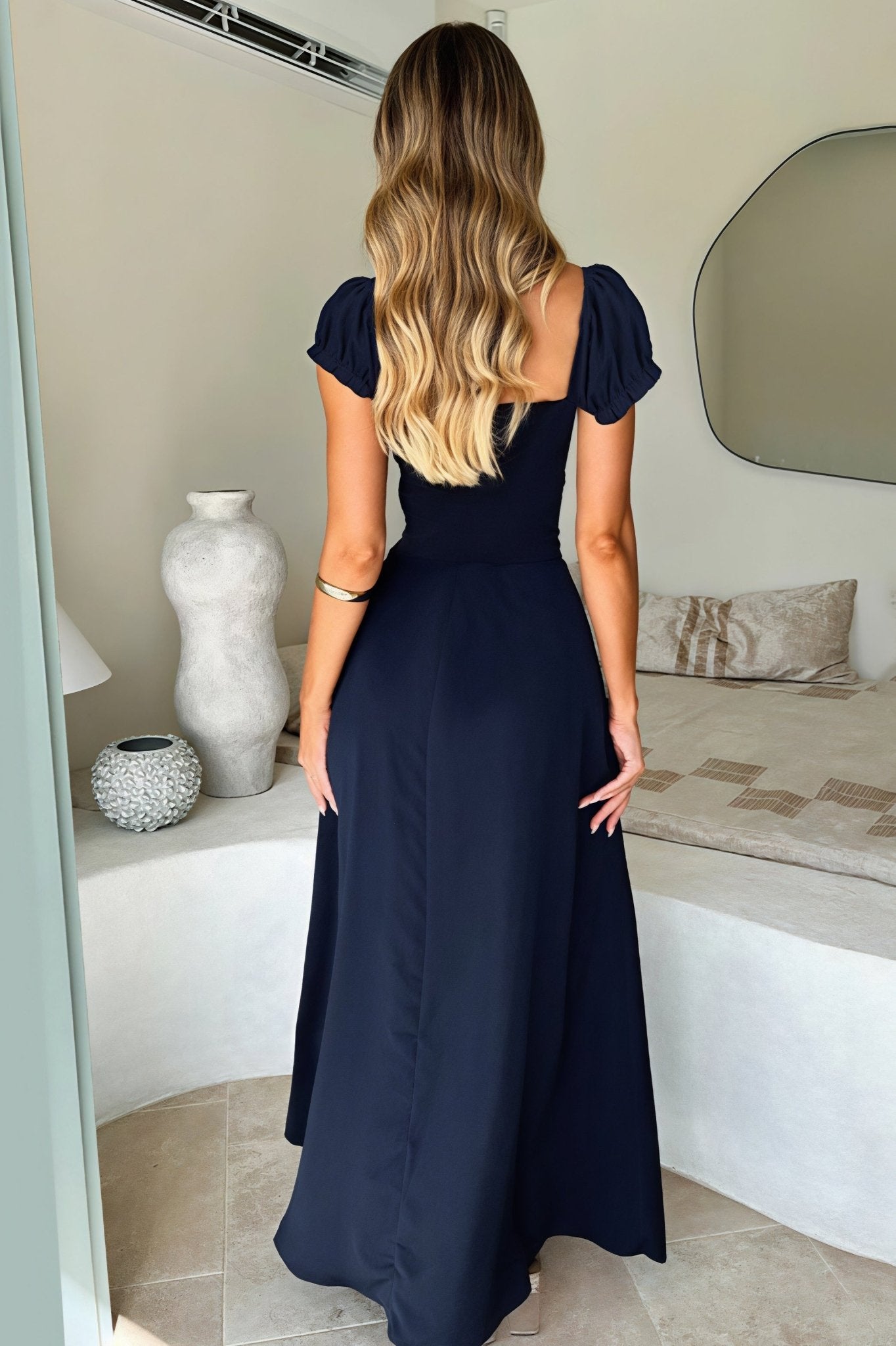 SOERA Bianca Ruched Waist Maxi Dress - Dress -  Navy Blue XS
