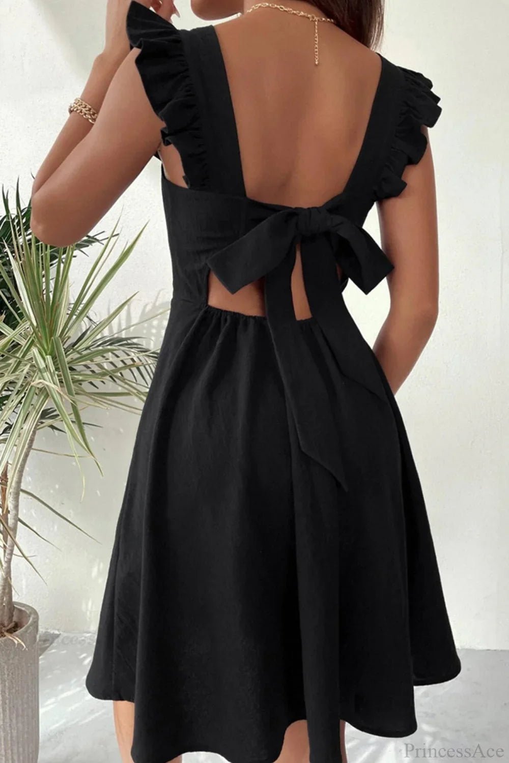 SOERA Bianca Sleeveless Mini Dress with Ruffle Tie - back - Dress -  Black S