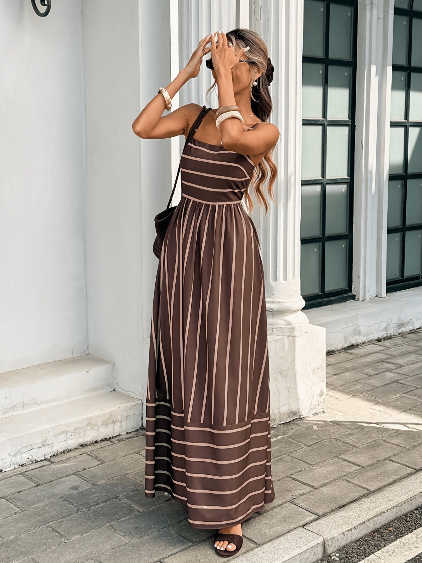 SOERA Elena Striped Linen Slip Dress - Dress - SOERA-088131-CAF-XS-06819 Brown XS
