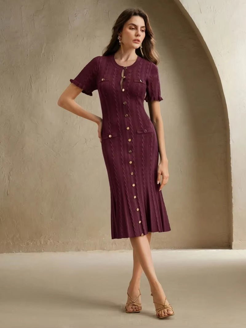 SOERA Erlinda Button - Front Knit Midi Dress - Dress -  Burgundy L