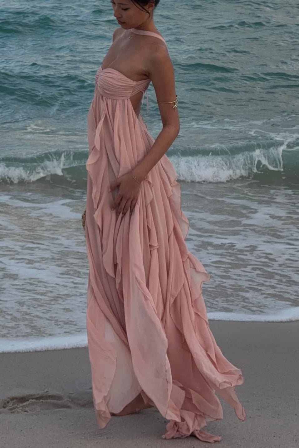 Harper robe maxi volantée bustier