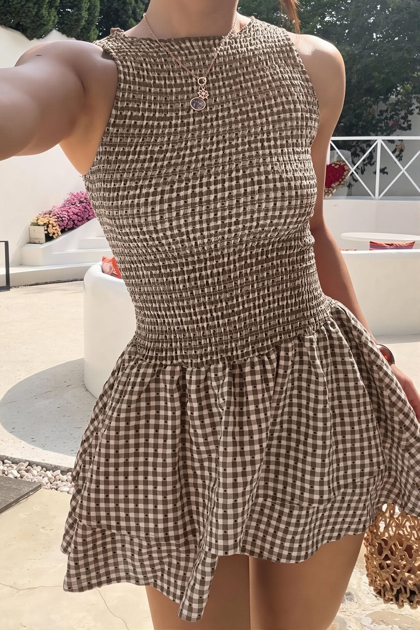 SOERA Hazel Plaid Smocked Mini Dress - Dress - SOERA-258883-RED-S-27843 Red S