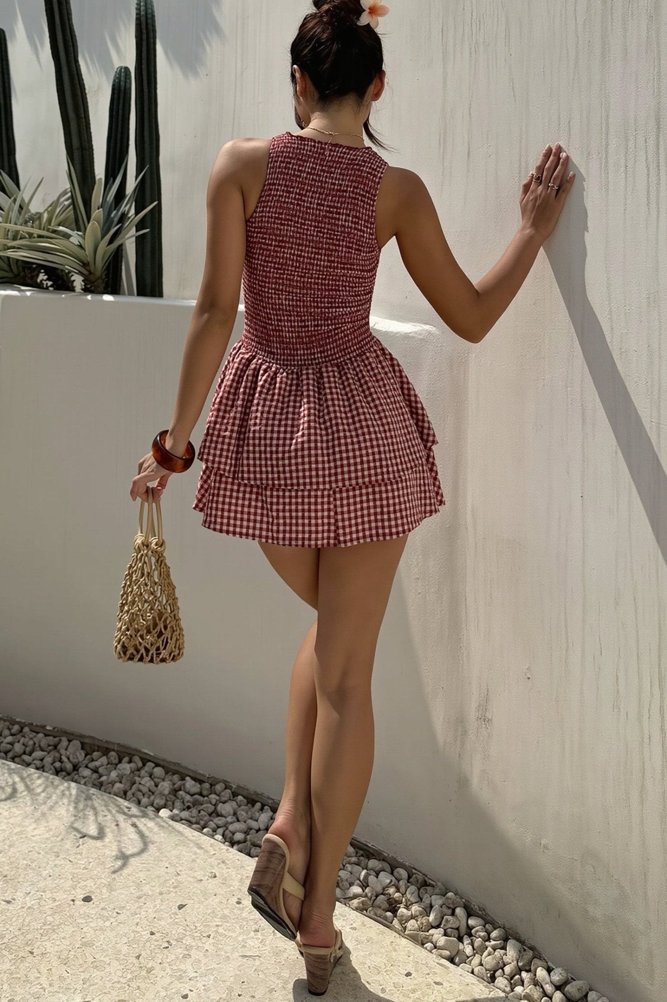 SOERA Hazel Plaid Smocked Mini Dress - Dress - SOERA-258883-RED-S-27843 Red S