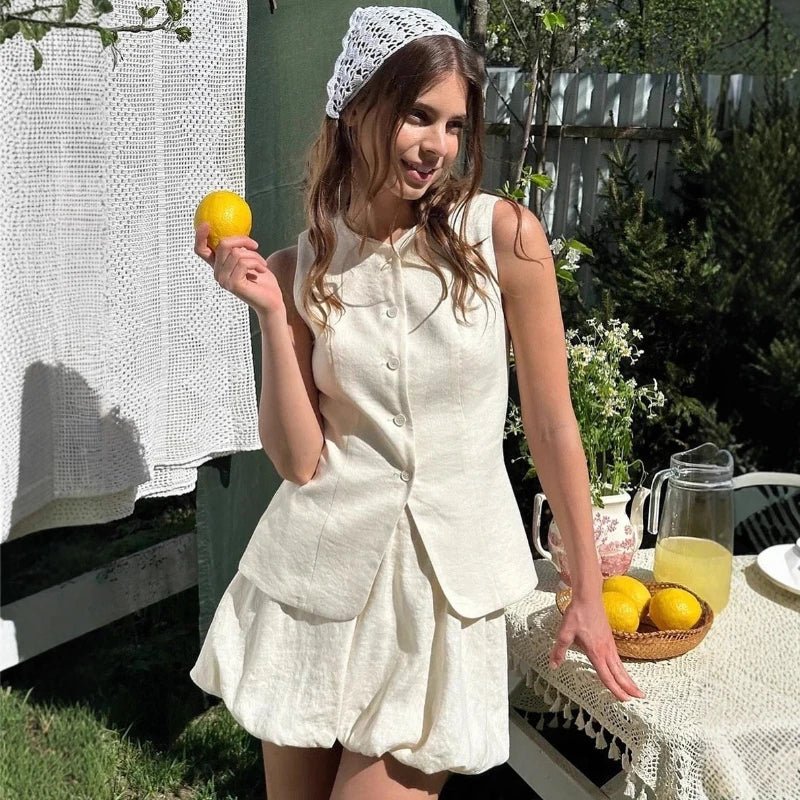 SOERA Imani Elegant Vest Skirt Set - Dress -  White S