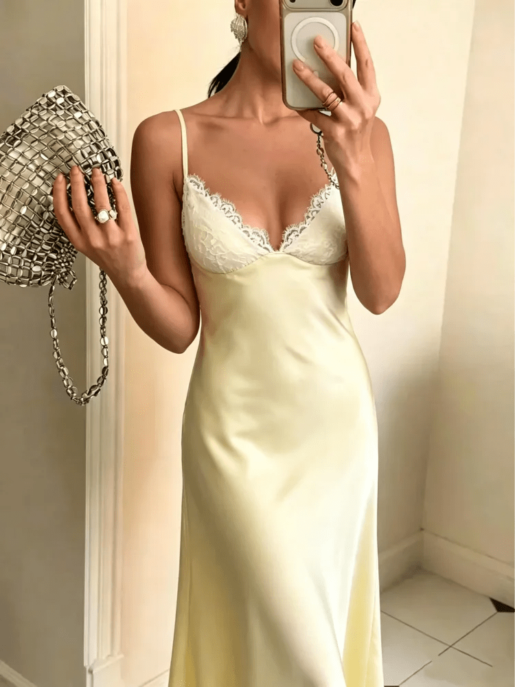 SOERA Margot Satin Lace Midi Dress - Dress - SOERA-140739-DEF-OS-87781 Yellow M