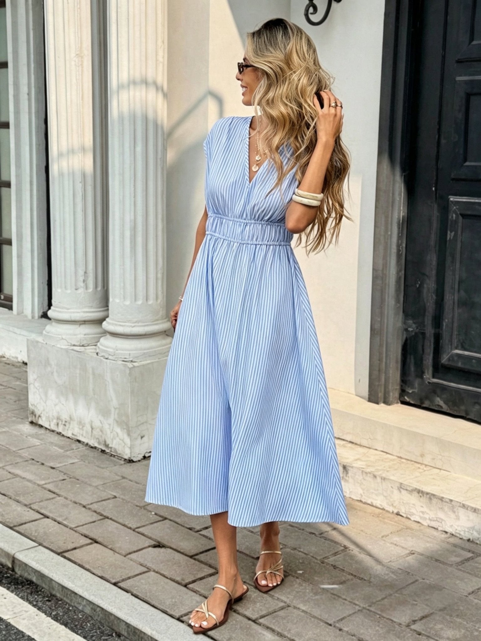 SOERA Margot Striped Empire Maxi Dress - Dress - SOERA-070019-AZU-XS-92515 Blue White XS