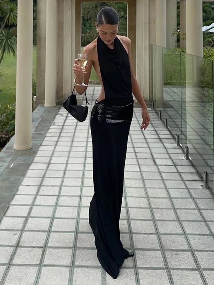 SOERA Miranda Halter Draped Maxi Dress - Dress -  Black S