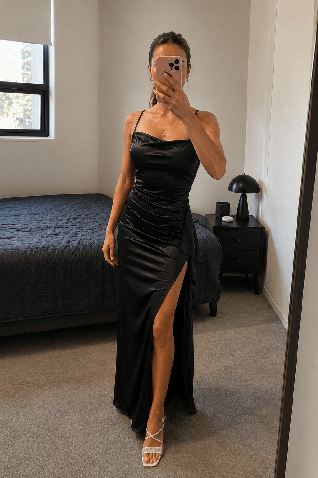 SOERA Miranda Satin Open-Back Maxi Dress - Dress -  Black S