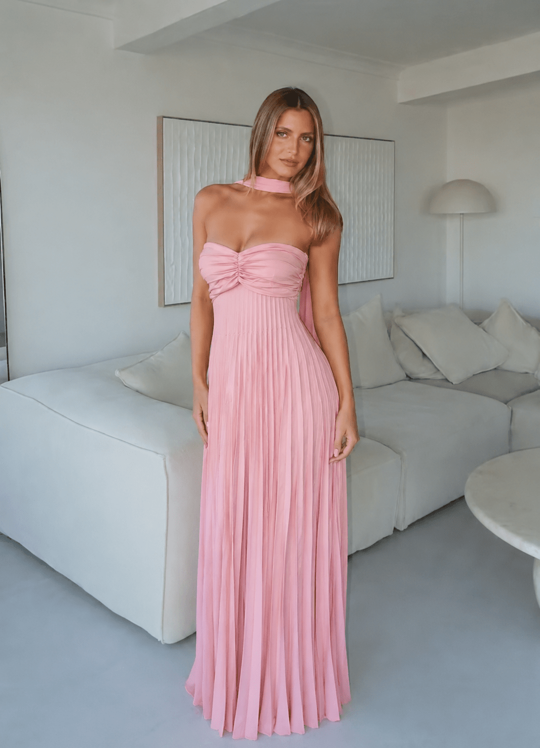 SOERA Olivia Mesh Maxi Dress with Scarf - Dress - SOERA-890243-PIN-XS-27843 Pink XS