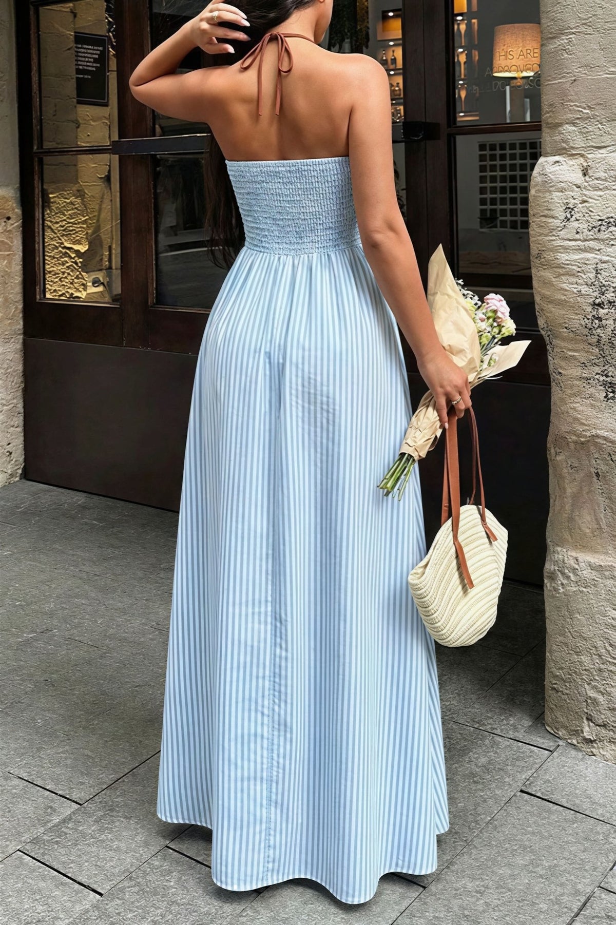 Robe longue à rayures Sevilla à décolleté plongeant