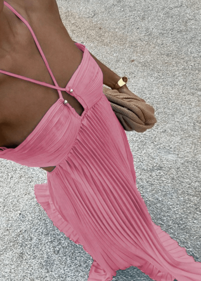 SOERA Sophia Crinkle Chiffon Maxi Dress - Dress - SOERA-516675-ROS-S-65635 Pink S