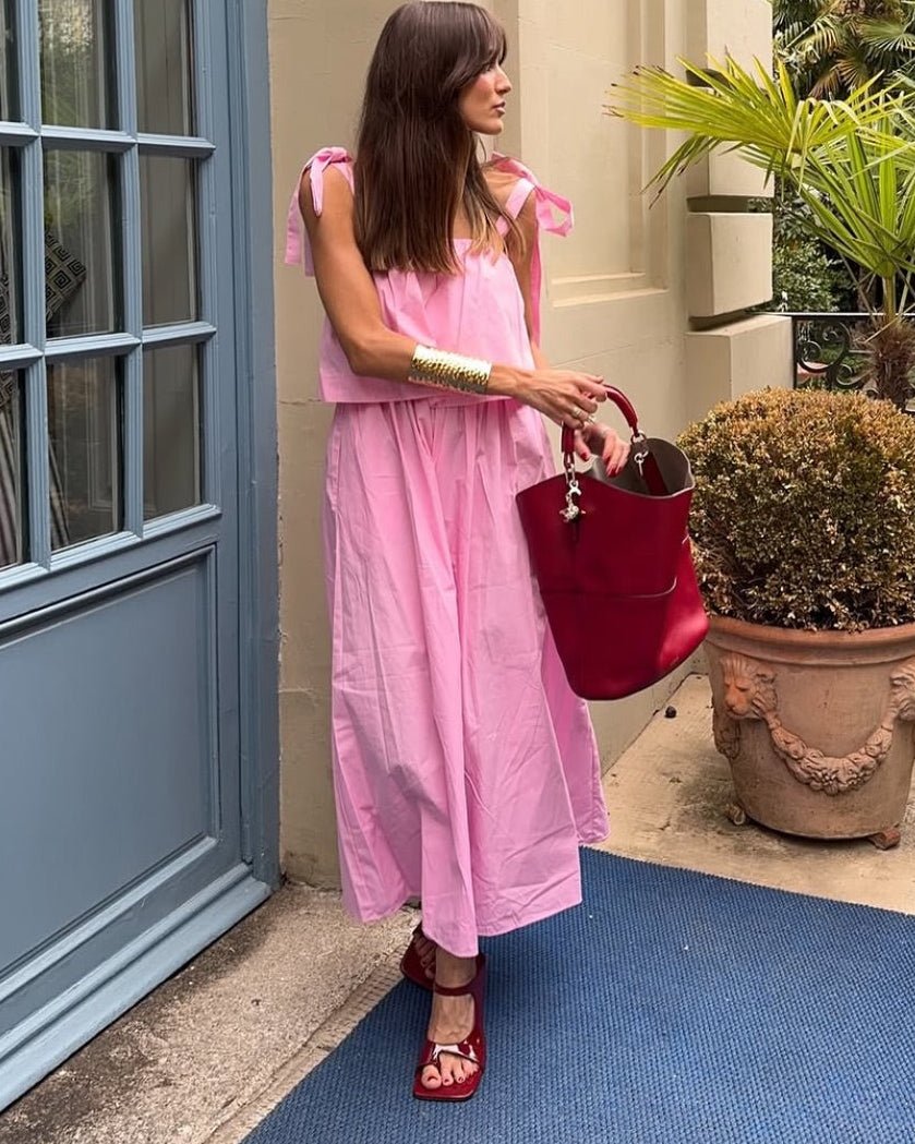 SOERA Sophia Pink Bow Tiered Midi Dress - Dress -  XS