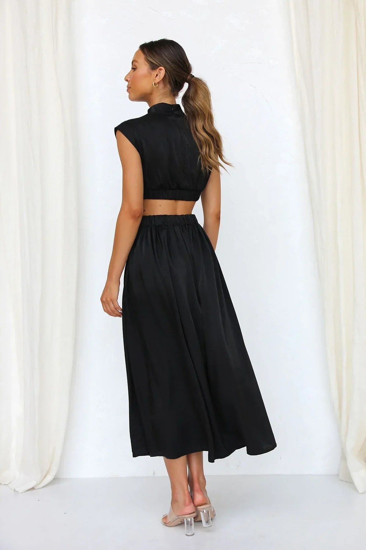 SOERA Valentina High - Neck Midi Dress with Waist Cutouts - Dress -  Black XS