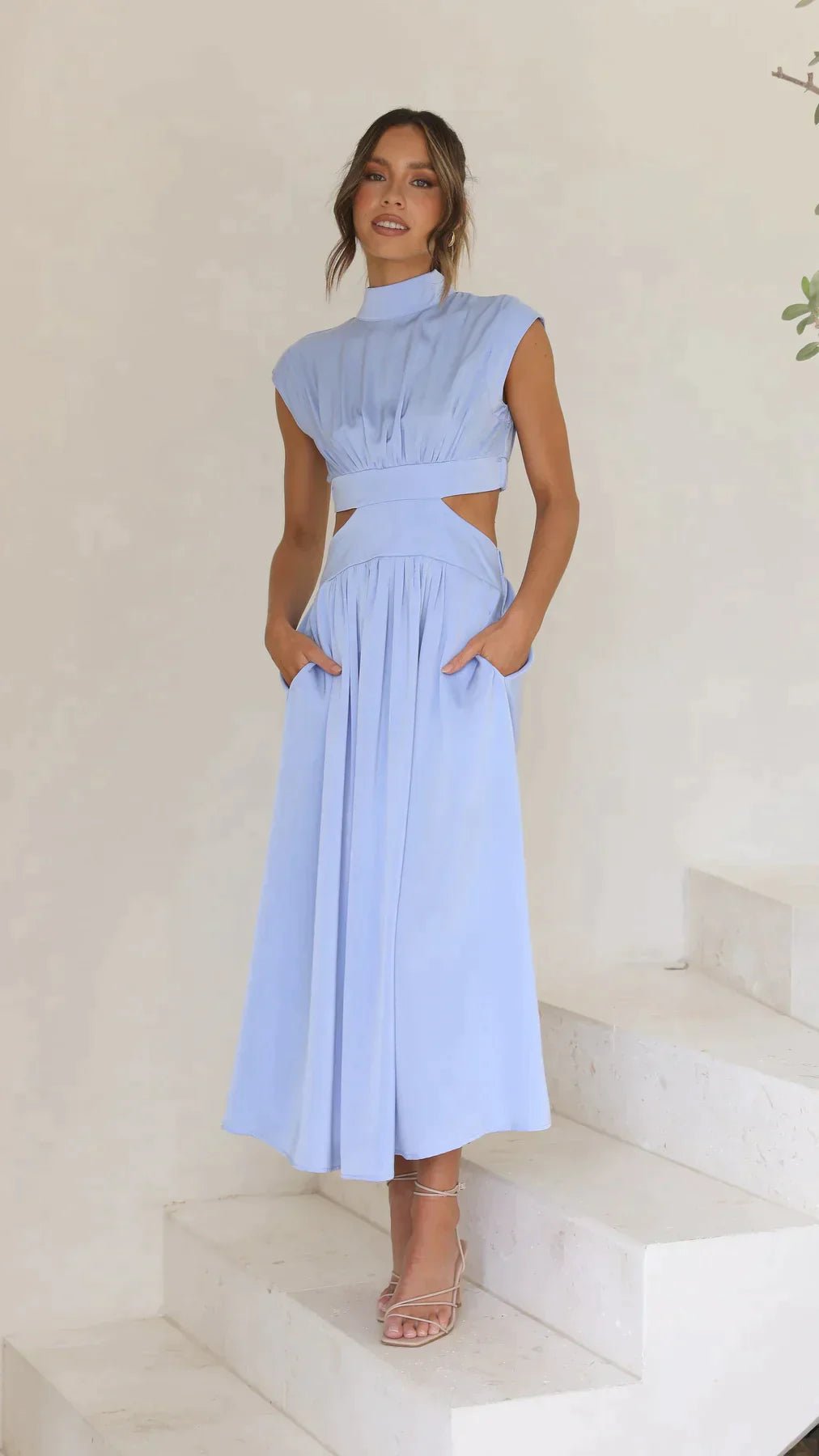 SOERA Valentina High - Neck Midi Dress with Waist Cutouts - Dress -  Blue XS