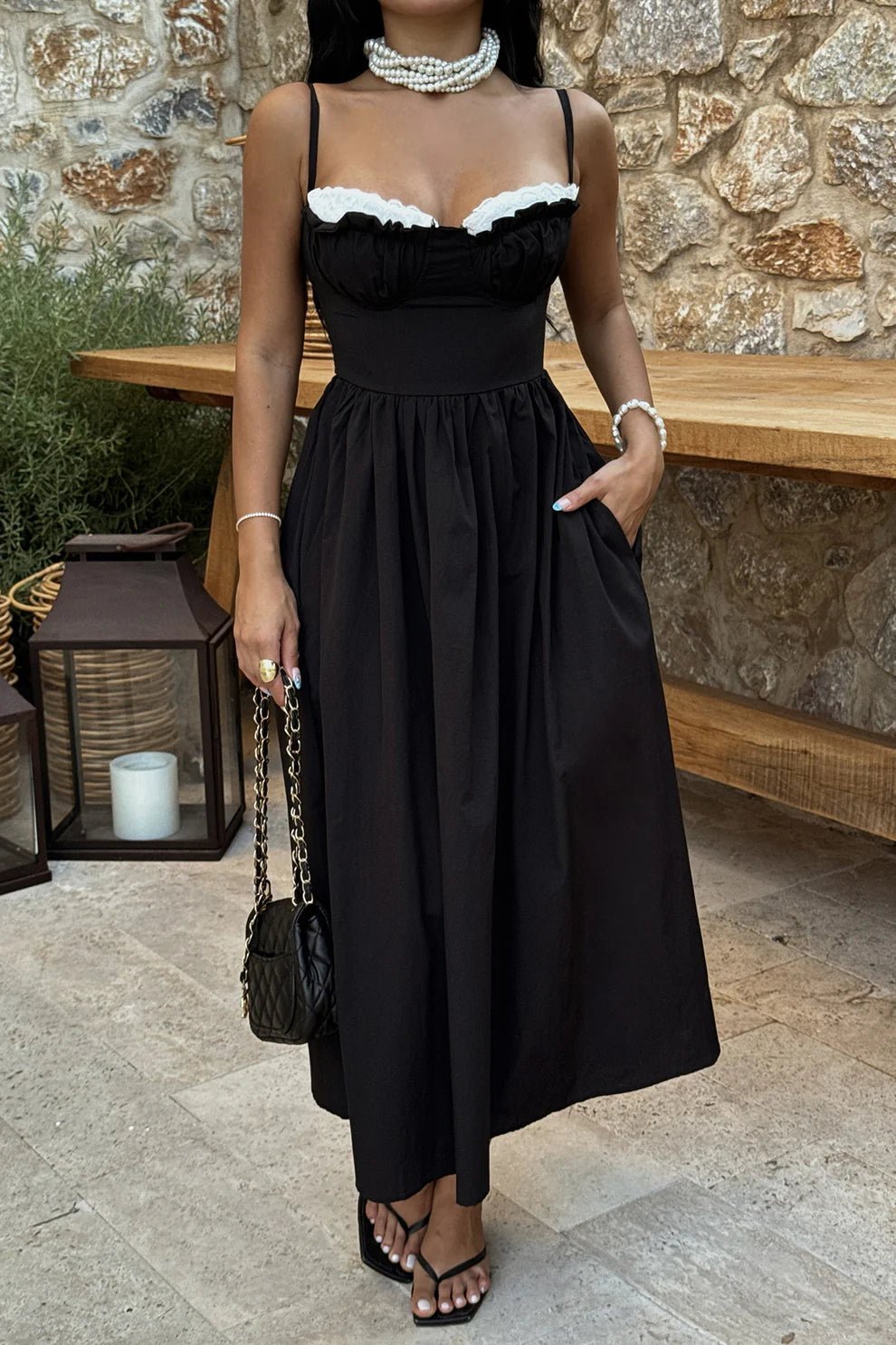 SOERA Alecto Pleated Spaghetti Strap Midi Dress - Dresses -  Black XS