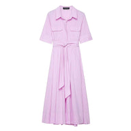 Robe chemise mi-longue Beatrice ceinturée