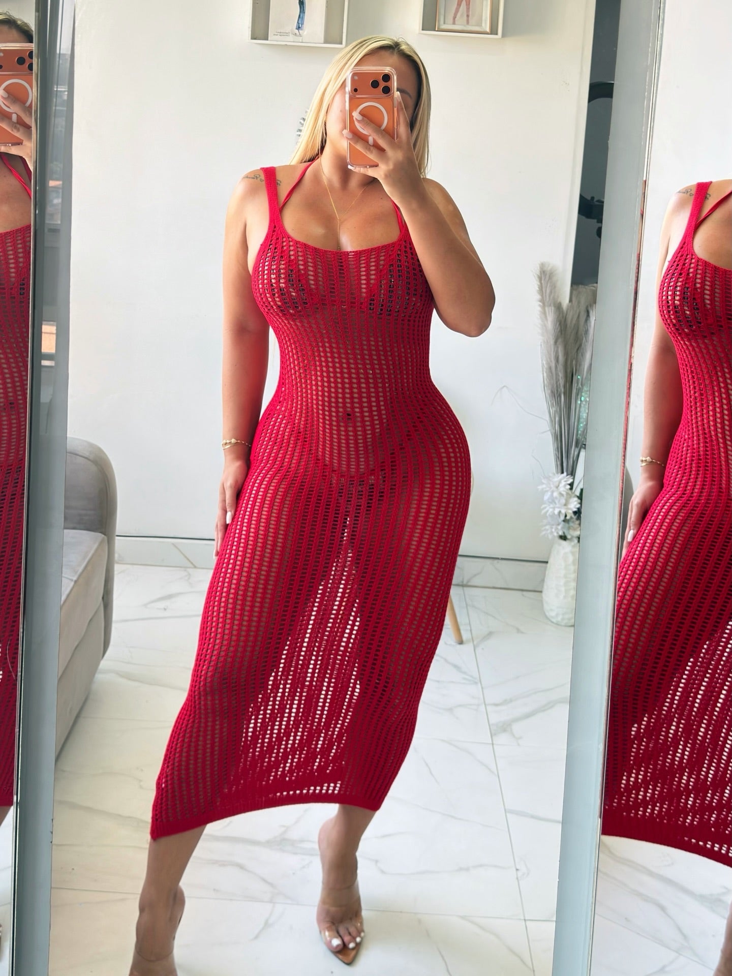 SOERA Beatrice Open Back Knitted Boho Cover Up Dress - Dresses -  Red S