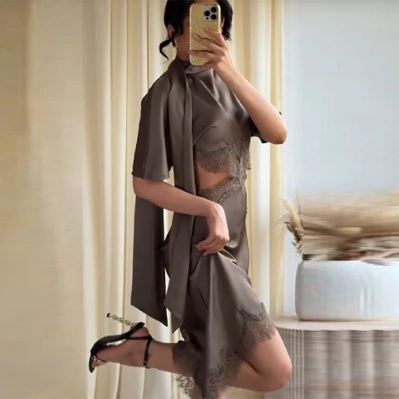 SOERA Bianca Lace Hem Satin Mini Dress - Dresses - 1005011887169747-;NY1775670871074682787 L