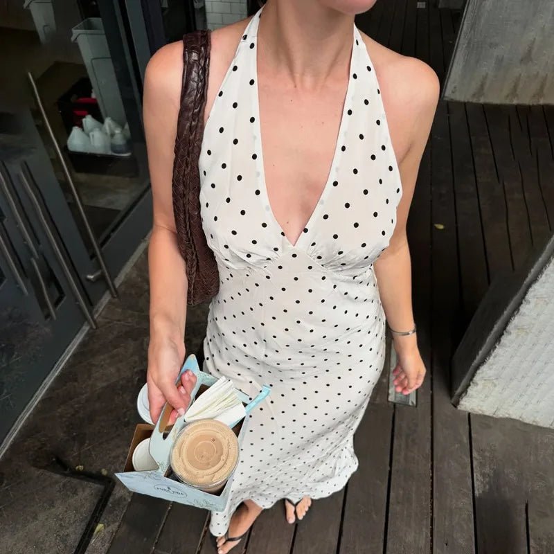 SOERA Bianca Polka Dot Halter Maxi Dress - Dresses -  White XS