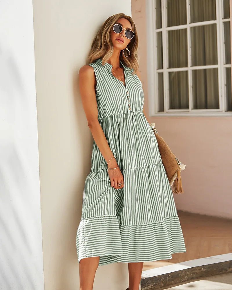 SOERA Bianca Striped V-Neck Sleeveless Shirt Dress - Dresses -  Blue S