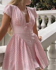 Robe courte à volants à carreaux Brittany