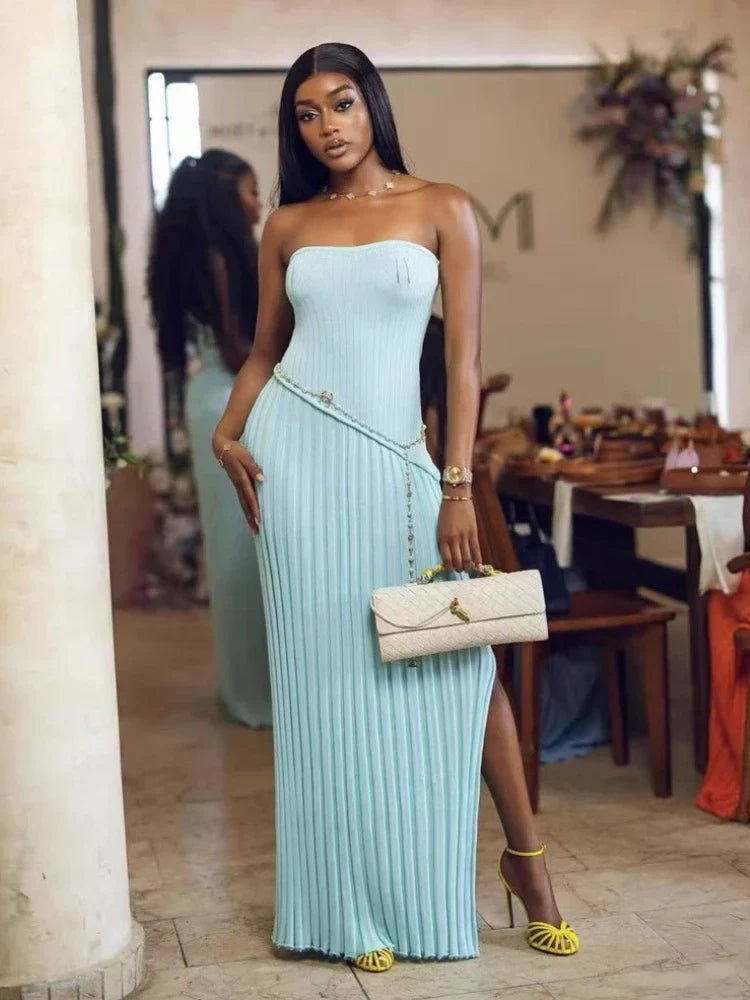 SOERA Isadora Strapless Side - Slit Knit Maxi Dress - Dresses -  Blue S