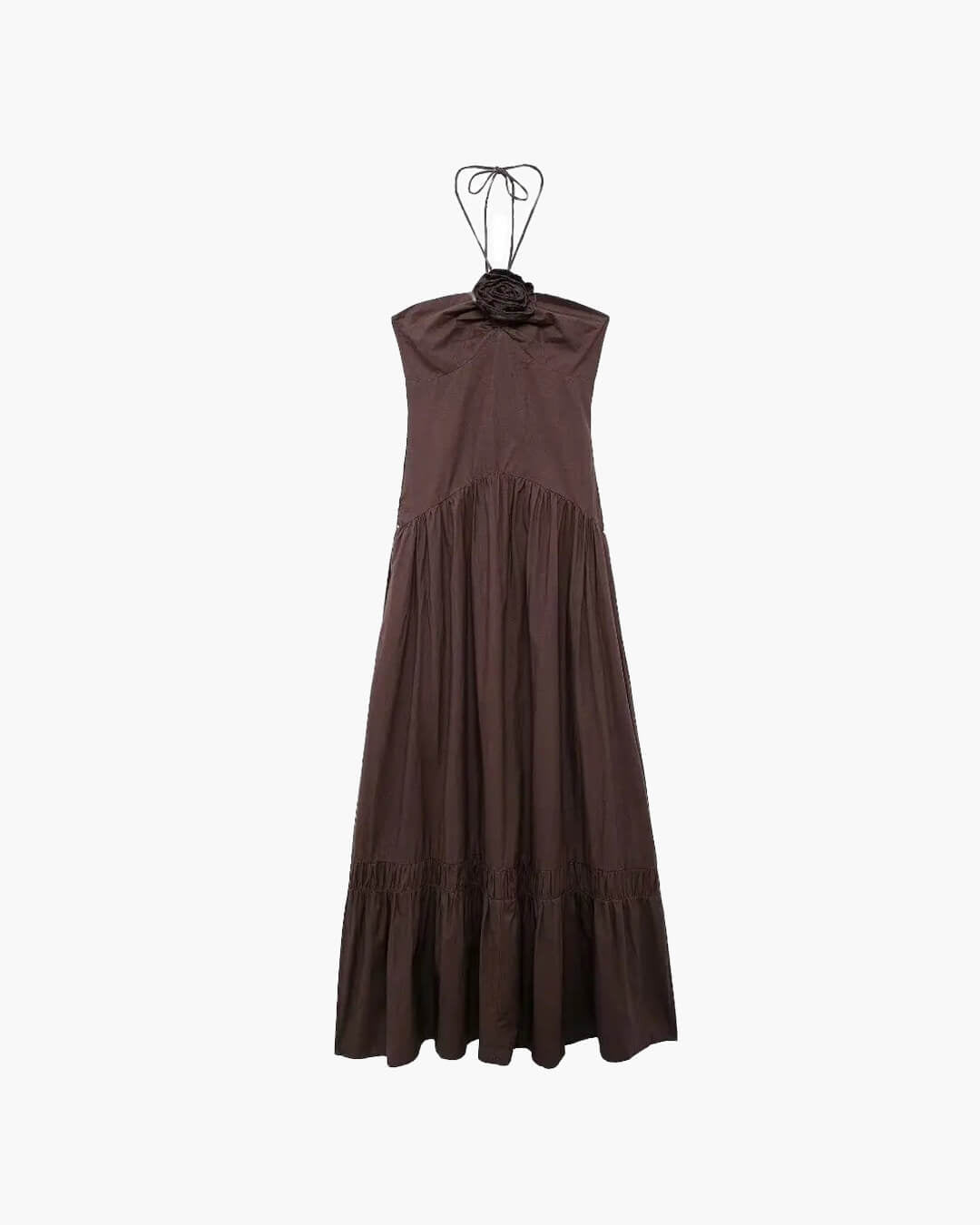 SOERA Kate Halterneck Flower Applique Midi Dress - Dresses - fv1774929987193467289 Brown XS