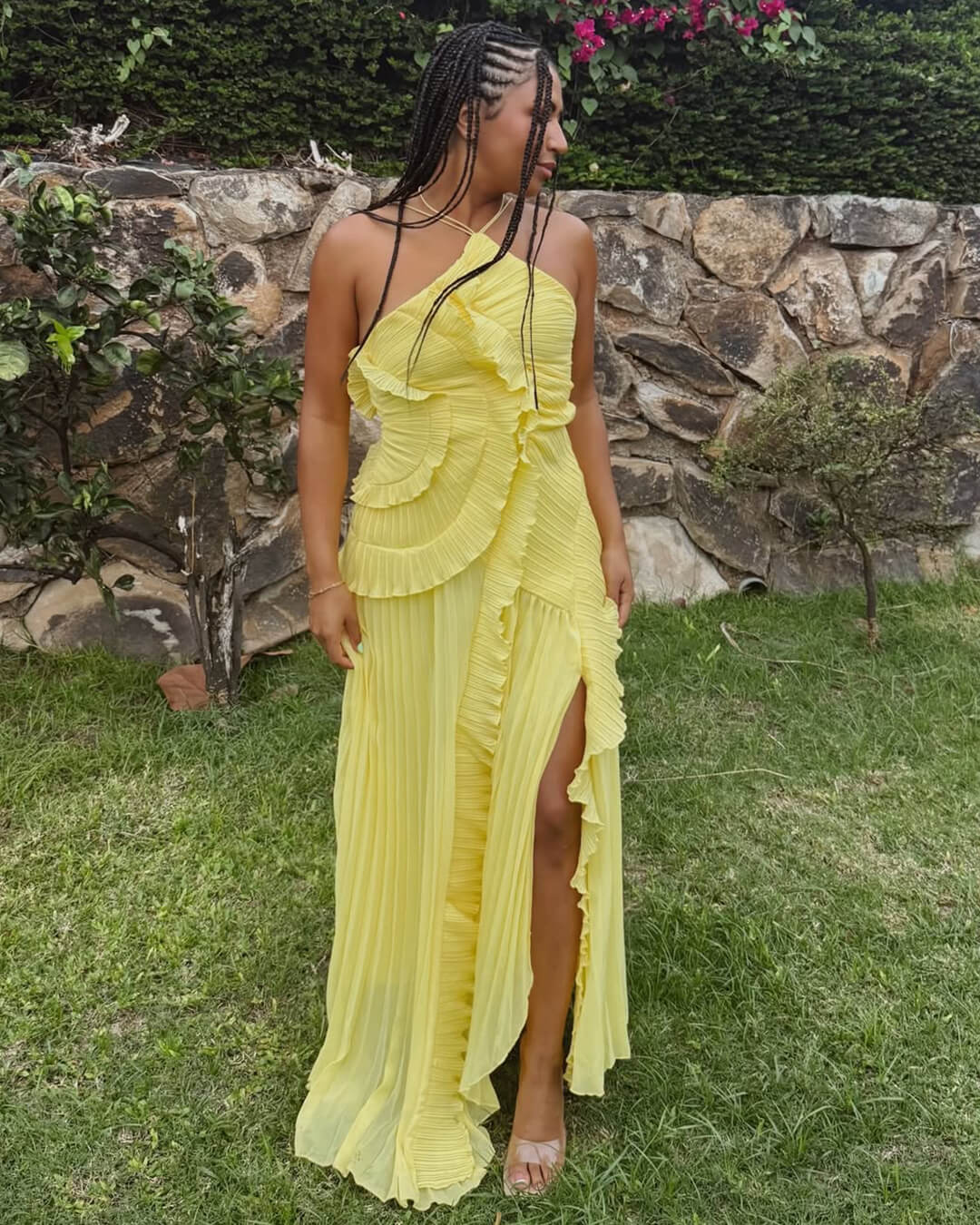 SOERA Ruffa Halter Strap Ruffled Tule Dress - Dresses - 1005009034201148-;XY1764062902537980719 Yellow S