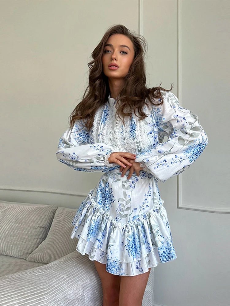SOERA Sophia Belted Ruffle Mini Dress - Dresses -  Blue S