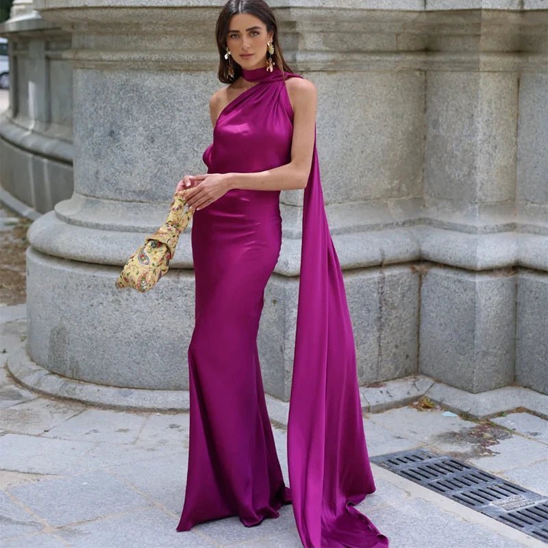 SOERA Suri Satin Halter Neck Cape Dress - Dresses -  Purple S