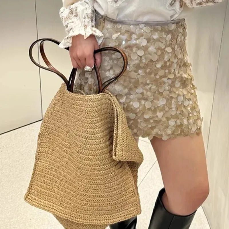 SOERA Aimee Handwoven Straw Beach Tote Bag - Handbags -  Beige