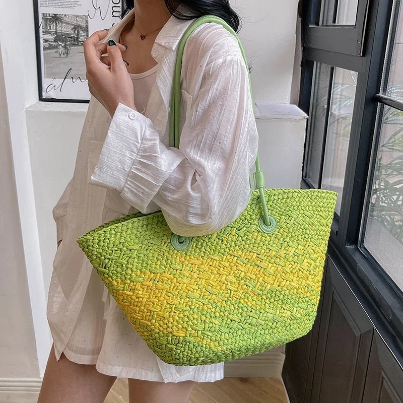 SOERA Camille French Straw Tote Bag - Handbags -  Yellow Green