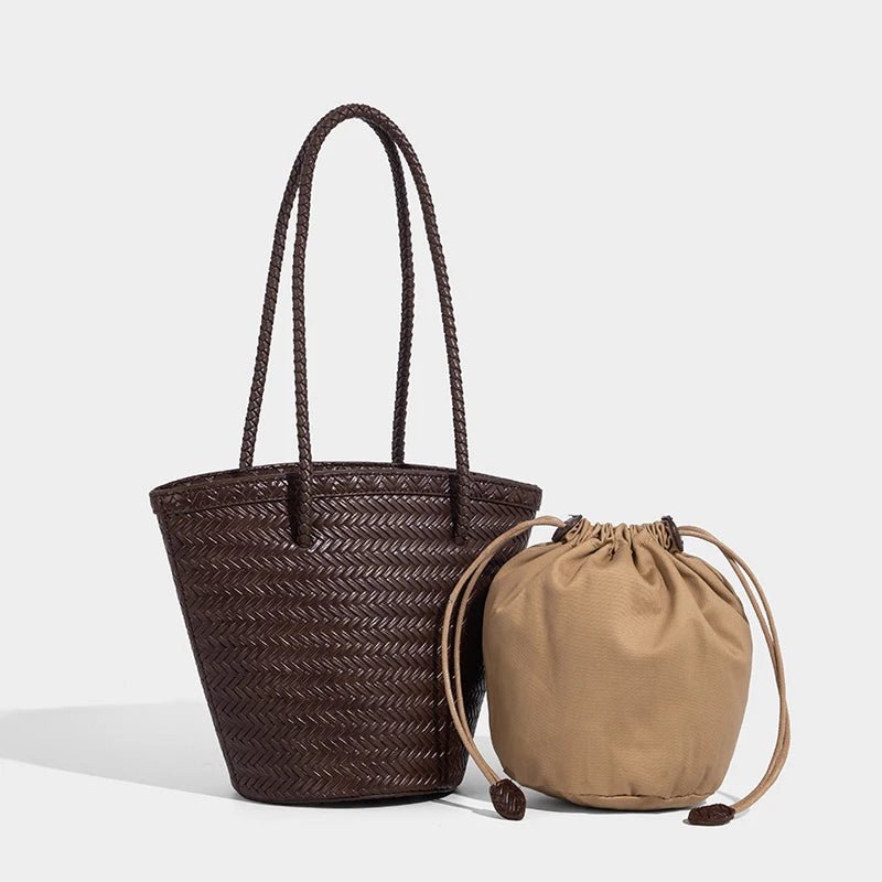 SOERA Meryl Woven Bucket Handbag with Pouch - Handbags - 1005009214177960-;OZ1775031590860362256 Coffee