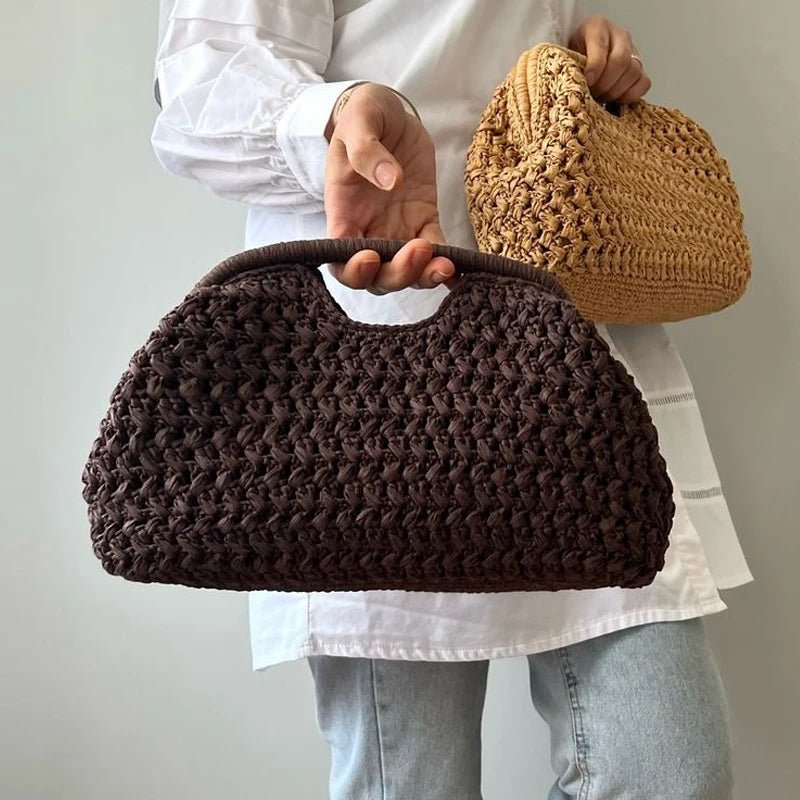 SOERA Raye Woven Straw Shell Clutch - Handbags -  Brown