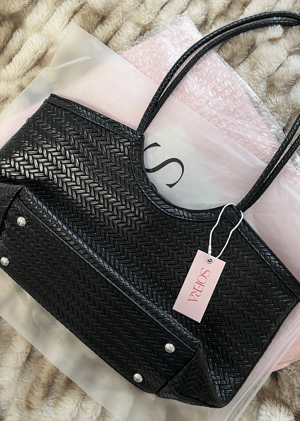 SOERA Rica Woven Faux Leather Bag - Handbags - Soera-Rica-Woven-Faux-Leather-Bag-Handbag/Black Black Regular