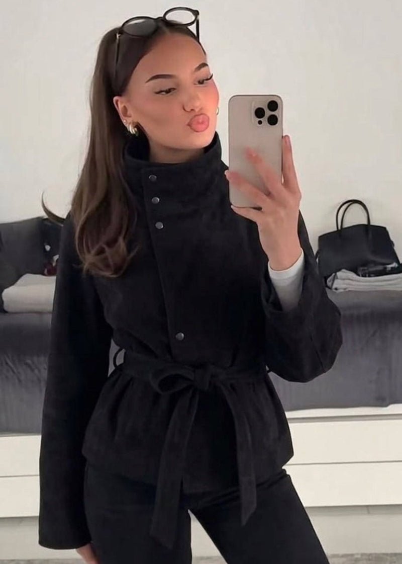 SOERA Anna Lace-Up Suede Jacket - Jacket -  Black L